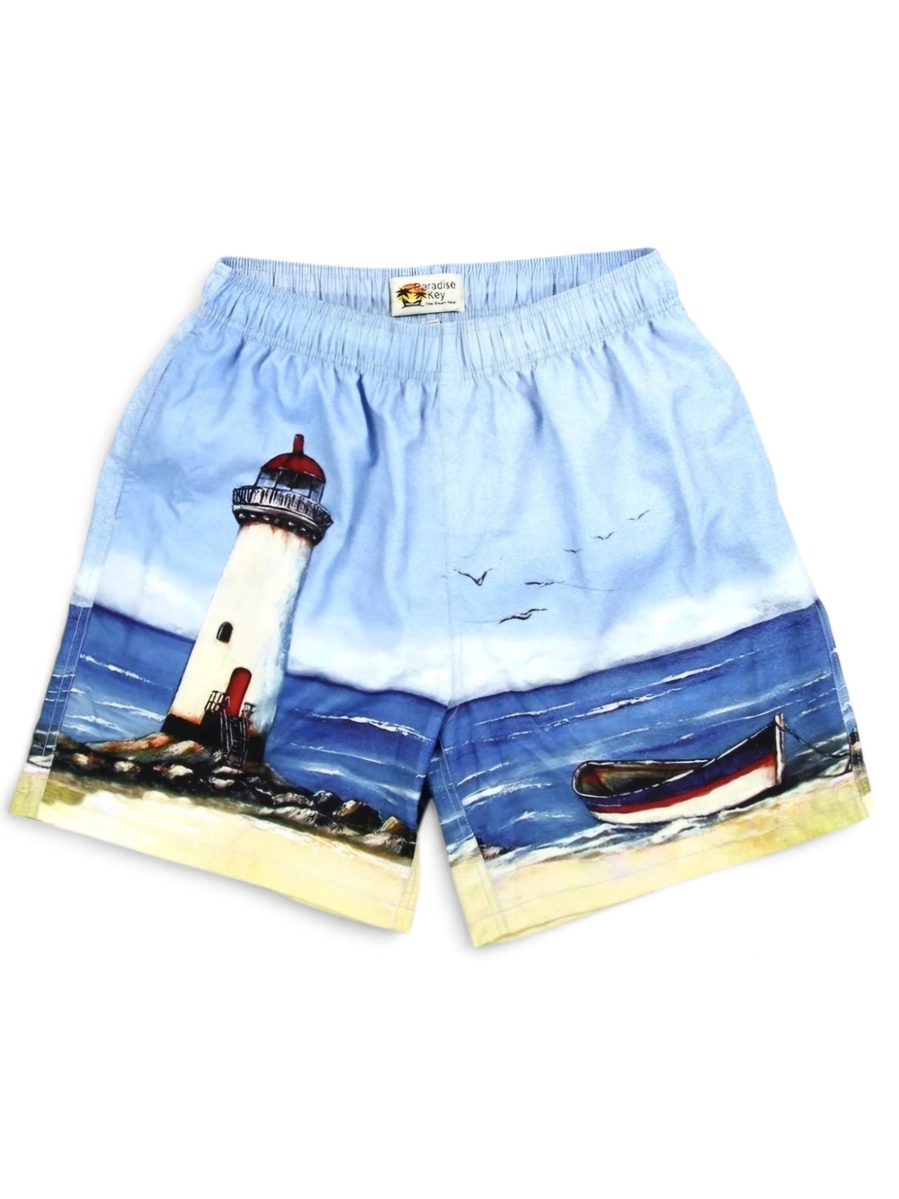 Men's Light Blue Lighthouse Print Hybrid Shorts